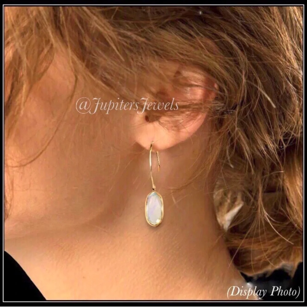 New 14k gold abalone simulated white quartz stone bohemian hippie earrings